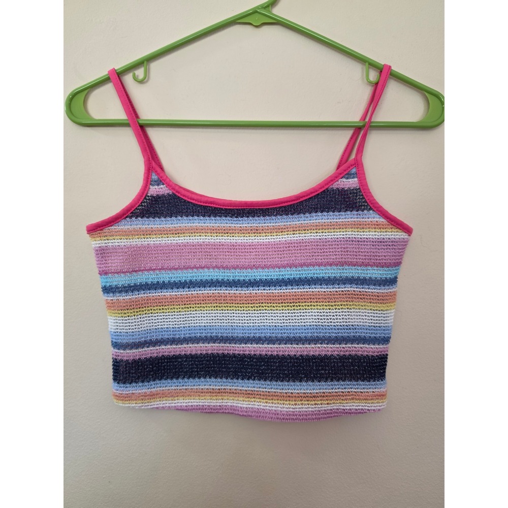Effordram Womens Striped Cami Crop Top Multi Color Rainbow Knit Tank XS US 2